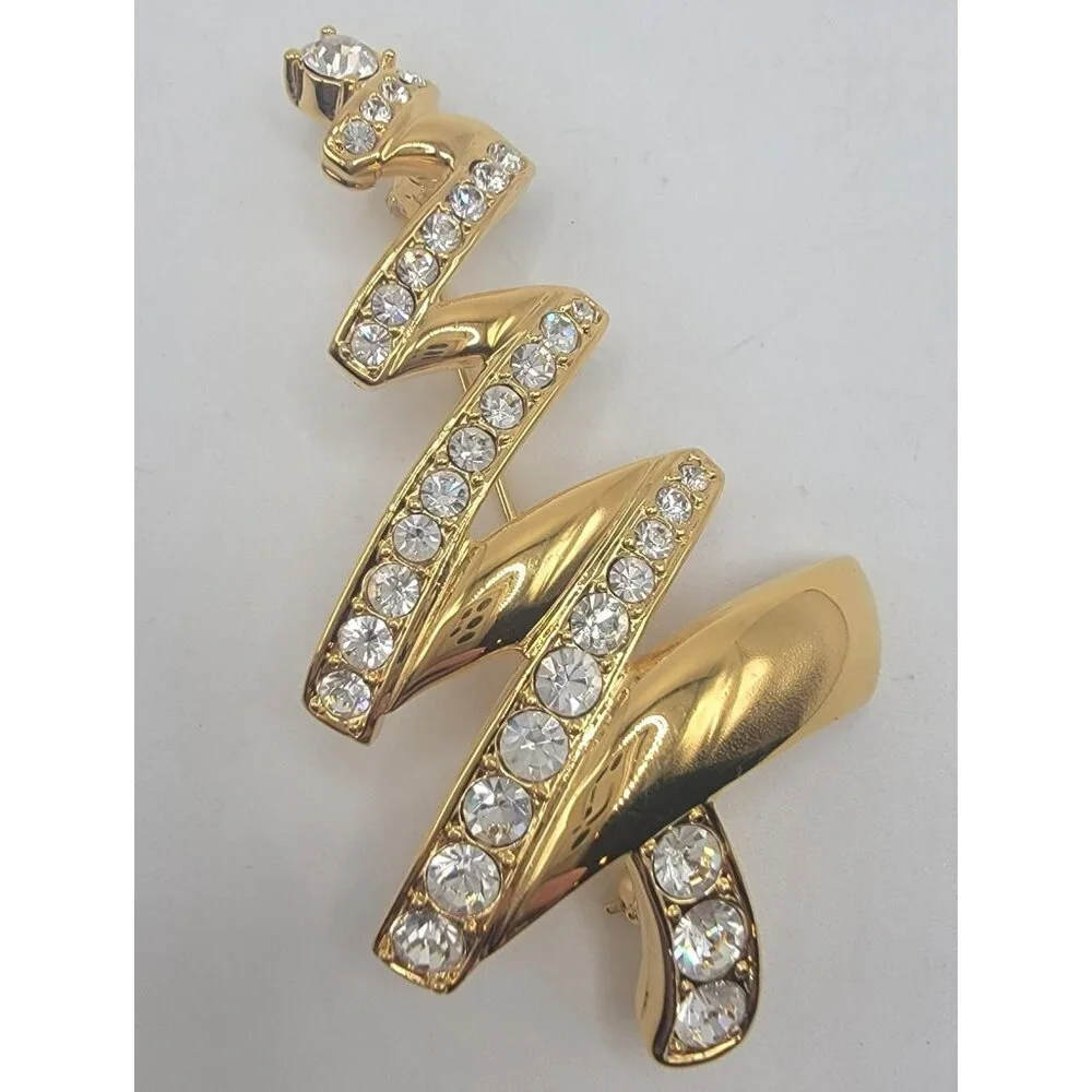 LOVELY VINTAGE MONET‎ ABSTRACT CHRISTMAS TREE PIN BROOCH GOLDTONE RHINESTONES